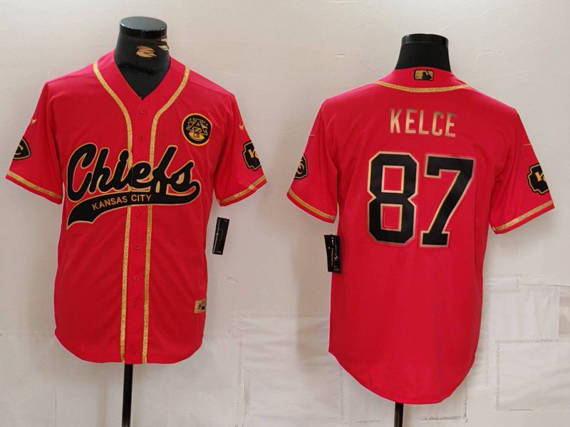 Men Kansas City Chiefs #87 Kelce Red Three generation joint name 2024 Nike Limited NFL Jersey style 1